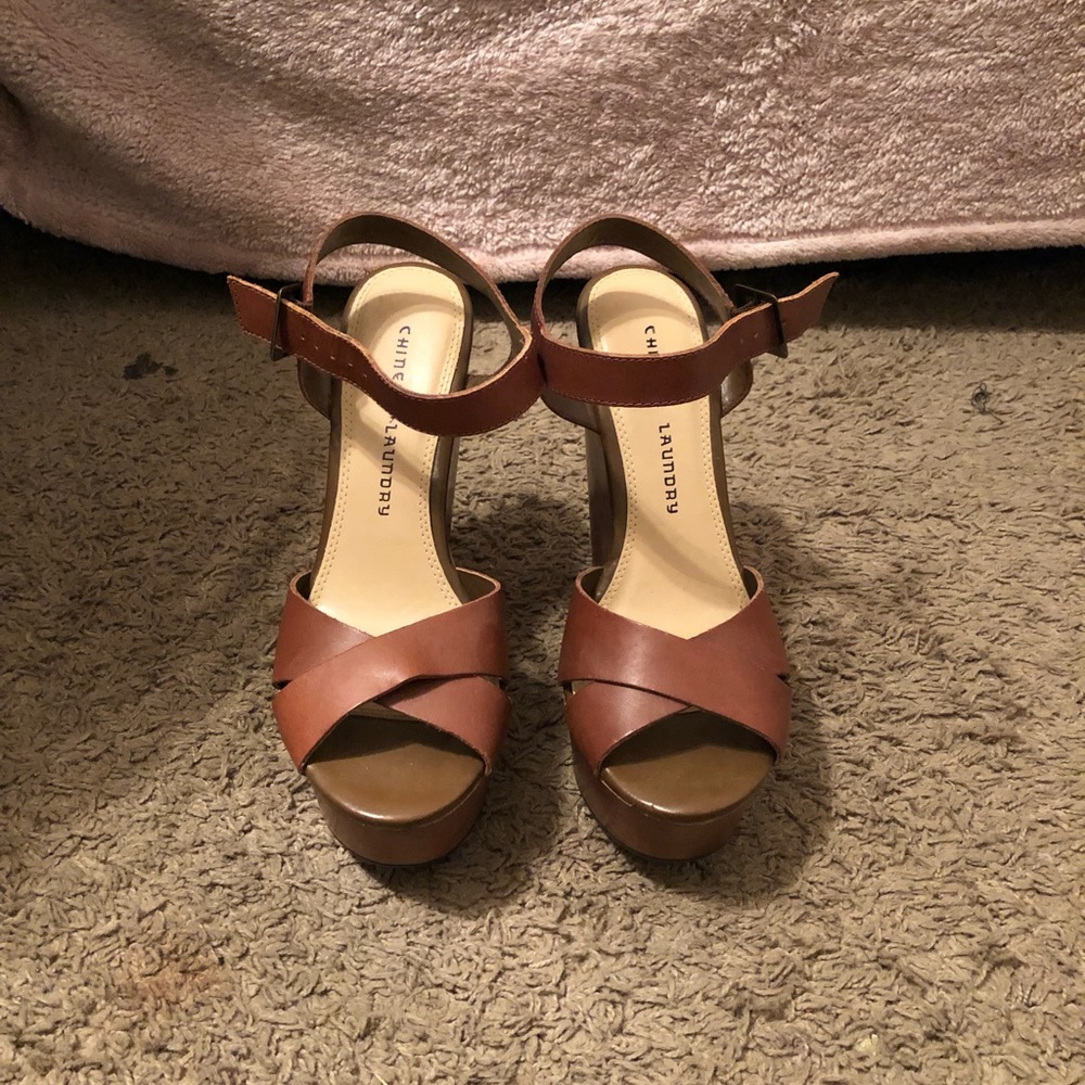 Cognac Ankle Strap Wedges
